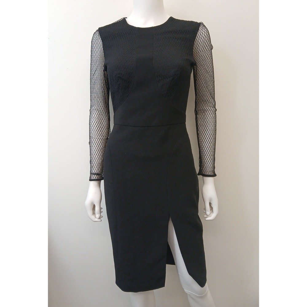 Jill Jill Stuart Midi Dress Women 4 Black Mesh Long Sleeve Slit Keyhole Back